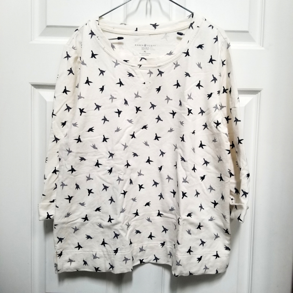Karen Scott Short Sleeve Bird Shirt - petite large